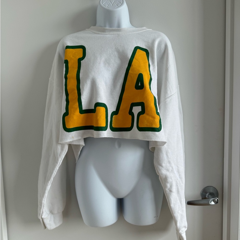 White Cropped Sweatshirt with LA Print